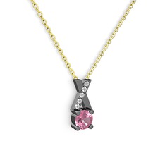 Pembe kuvars ve swarovski 925 ayar siyah rodyum kaplama gümüş kolye (40 cm gümüş rolo zincir)
