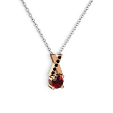 Garnet ve siyah zirkon 14 ayar rose altın kolye (40 cm beyaz altın rolo zincir)