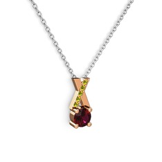 Rodolit garnet ve peridot 18 ayar rose altın kolye (40 cm gümüş rolo zincir)