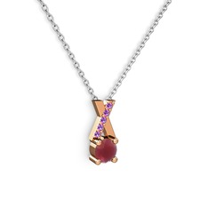 Taşlı Daire X kolye - Kök yakut ve ametist 8 ayar rose altın kolye (40 cm gümüş rolo zincir) #1pr2yw6