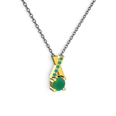 Taşlı Daire X kolye - Kök zümrüt 18 ayar altın kolye (40 cm gümüş rolo zincir) #1prr224