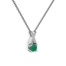 Taşlı Daire X kolye - Kök zümrüt ve swarovski 8 ayar beyaz altın kolye (40 cm gümüş rolo zincir) #1py0o5v