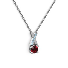 Taşlı Daire X kolye - Garnet ve akuamarin 8 ayar beyaz altın kolye (40 cm gümüş rolo zincir) #1q5a0wn