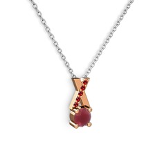 Taşlı Daire X kolye - Kök yakut ve garnet 14 ayar rose altın kolye (40 cm beyaz altın rolo zincir) #1q8xmos