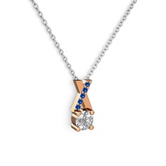 Taşlı Daire X kolye - Swarovski ve lab safir 8 ayar rose altın kolye (40 cm beyaz altın rolo zincir) #1qco9z8