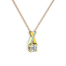 Swarovski ve akuamarin 925 ayar altın kaplama gümüş kolye (40 cm rose altın rolo zincir)