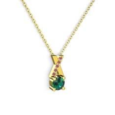 Yeşil kuvars ve kök yakut 14 ayar altın kolye (40 cm altın rolo zincir)