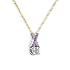 Swarovski ve ametist 14 ayar beyaz altın kolye (40 cm altın rolo zincir)