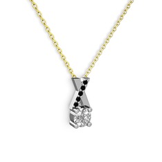 Taşlı Daire X kolye - Swarovski ve siyah zirkon 14 ayar beyaz altın kolye (40 cm altın rolo zincir) #1qvedgj