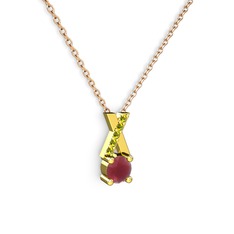 Taşlı Daire X kolye - Kök yakut ve peridot 925 ayar altın kaplama gümüş kolye (40 cm rose altın rolo zincir) #1qxz8d6