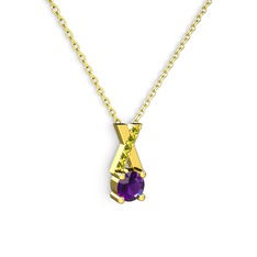 Ametist ve peridot 8 ayar altın kolye (40 cm gümüş rolo zincir)