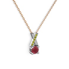 Taşlı Daire X kolye - Kök yakut ve peridot 14 ayar beyaz altın kolye (40 cm rose altın rolo zincir) #1r858mu