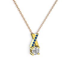 Swarovski ve lab safir 8 ayar altın kolye (40 cm gümüş rolo zincir)