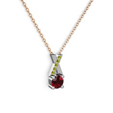 Garnet ve peridot 8 ayar beyaz altın kolye (40 cm rose altın rolo zincir)