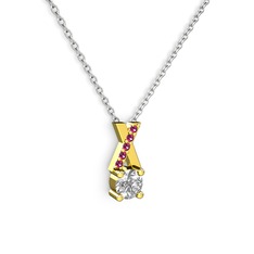Beyaz zirkon ve rodolit garnet 925 ayar altın kaplama gümüş kolye (40 cm beyaz altın rolo zincir)