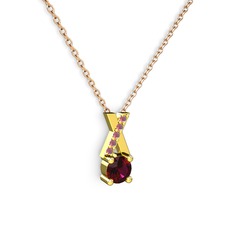 Rodolit garnet ve kök yakut 14 ayar altın kolye (40 cm rose altın rolo zincir)