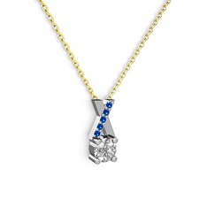 Taşlı Daire X kolye - Swarovski ve lab safir 8 ayar beyaz altın kolye (40 cm altın rolo zincir) #1rzql02