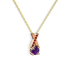 Ametist ve garnet 18 ayar rose altın kolye (40 cm altın rolo zincir)