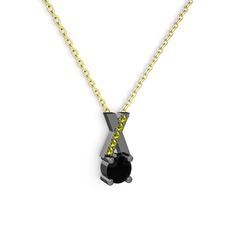 Taşlı Daire X kolye - Siyah zirkon ve peridot 925 ayar siyah rodyum kaplama gümüş kolye (40 cm altın rolo zincir) #1sgkspv