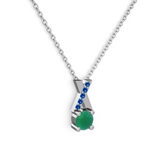 Taşlı Daire X kolye - Kök zümrüt ve lab safir 925 ayar gümüş kolye (40 cm beyaz altın rolo zincir) #1slqmm5