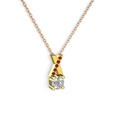 Taşlı Daire X kolye - Swarovski ve garnet 18 ayar altın kolye (40 cm rose altın rolo zincir) #1t8mu5i