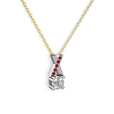 Beyaz zirkon ve garnet 925 ayar gümüş kolye (40 cm gümüş rolo zincir)