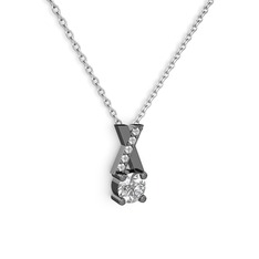 Taşlı Daire X kolye - Swarovski ve pırlanta 925 ayar siyah rodyum kaplama gümüş kolye (0.075 karat, 40 cm gümüş rolo zincir) #1u76hsq