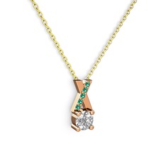 Taşlı Daire X kolye - Swarovski ve yeşil kuvars 18 ayar rose altın kolye (40 cm gümüş rolo zincir) #1ucu1g4