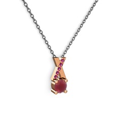 Taşlı Daire X kolye - Kök yakut ve rodolit garnet 18 ayar rose altın kolye (40 cm gümüş rolo zincir) #1udlvd