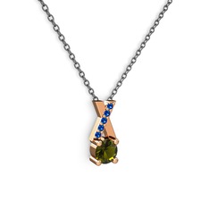 Peridot ve lab safir 18 ayar rose altın kolye (40 cm gümüş rolo zincir)