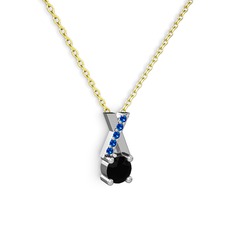 Siyah zirkon ve lab safir 14 ayar beyaz altın kolye (40 cm gümüş rolo zincir)