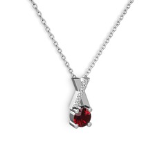 Taşlı Daire X kolye - Garnet ve swarovski 8 ayar beyaz altın kolye (40 cm beyaz altın rolo zincir) #1utnp5x