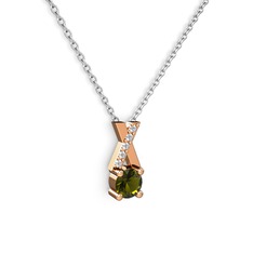 Taşlı Daire X kolye - Peridot ve swarovski 18 ayar rose altın kolye (40 cm beyaz altın rolo zincir) #1uyvm5s