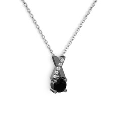 Taşlı Daire X kolye - Siyah zirkon ve pırlanta 925 ayar siyah rodyum kaplama gümüş kolye (0.075 karat, 40 cm gümüş rolo zincir) #1v4jjwg