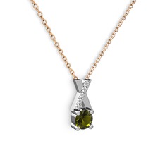 Peridot ve pırlanta 925 ayar gümüş kolye (0.075 karat, 40 cm rose altın rolo zincir)