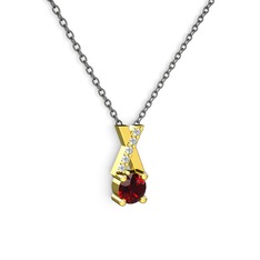 Taşlı Daire X kolye - Garnet ve swarovski 8 ayar altın kolye (40 cm gümüş rolo zincir) #1va1rzk
