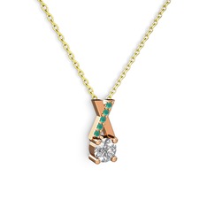 Swarovski ve kök zümrüt 925 ayar rose altın kaplama gümüş kolye (40 cm altın rolo zincir)
