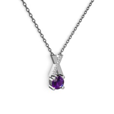 Ametist ve swarovski 8 ayar beyaz altın kolye (40 cm gümüş rolo zincir)
