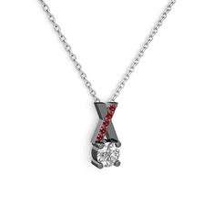 Beyaz zirkon ve garnet 925 ayar siyah rodyum kaplama gümüş kolye (40 cm beyaz altın rolo zincir)