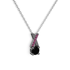Siyah zirkon ve rodolit garnet 925 ayar siyah rodyum kaplama gümüş kolye (40 cm gümüş rolo zincir)