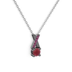 Kök yakut ve rodolit garnet 925 ayar siyah rodyum kaplama gümüş kolye (40 cm gümüş rolo zincir)