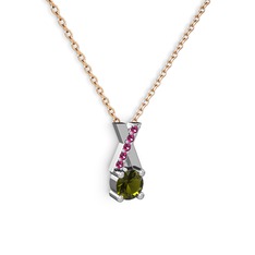 Taşlı Daire X kolye - Peridot ve rodolit garnet 8 ayar beyaz altın kolye (40 cm rose altın rolo zincir) #1wwhxlc