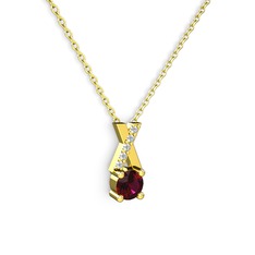 Rodolit garnet ve beyaz zirkon 14 ayar altın kolye (40 cm gümüş rolo zincir)