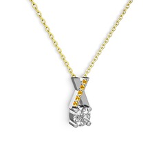 Taşlı Daire X kolye - Swarovski ve sitrin 8 ayar beyaz altın kolye (40 cm gümüş rolo zincir) #1xdql4s