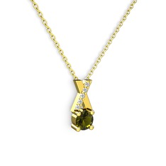 Peridot ve pırlanta 14 ayar altın kolye (0.075 karat, 40 cm altın rolo zincir)