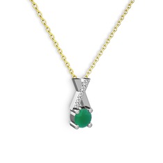 Kök zümrüt ve swarovski 14 ayar beyaz altın kolye (40 cm altın rolo zincir)