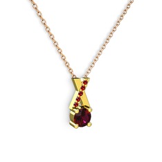 Taşlı Daire X kolye - Rodolit garnet ve garnet 18 ayar altın kolye (40 cm rose altın rolo zincir) #1y3i2f4