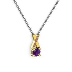 Ametist ve kök yakut 8 ayar altın kolye (40 cm gümüş rolo zincir)