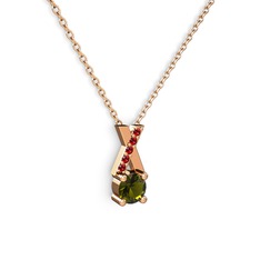 Peridot ve garnet 925 ayar rose altın kaplama gümüş kolye (40 cm rose altın rolo zincir)