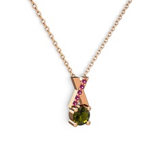 Taşlı Daire X kolye - Peridot ve rodolit garnet 8 ayar rose altın kolye (40 cm gümüş rolo zincir) #1yxdnov